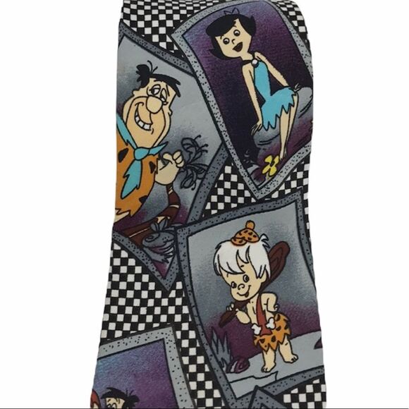 Current Events Checkered Flintstones Tie Black - Picture 2 of 8